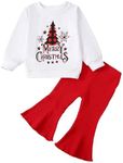 Kislio Toddler Baby Girl Christmas Outfit Long Sleeve Sweatshirt Top Flared Bell Bottom Pants Infant Girls Christmas Clothes Set