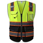 JKSafety 9 Pockets Class 2 High Visibility Dual Color Zipper Front MESH Lite Safety Vest | Orange Color Triming Reflective Strip | ANSI/ISEA Standards (Yellow-Black TRE, Medium)