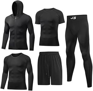 JULY'S SONG Ensemble d'entraînement de compression pour homme, 5 pièces, séchage rapide, chemise, pantalon, short, veste, vêtements pour salle de sport, T-shirt noir, XX-Large