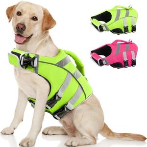 Kuoser Large Breed Dog Life Jacket, XXL Reflective Swim Vest for Boating, Green