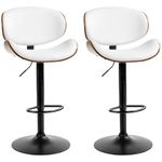 HOMCOM Bar Stools Set of 2, Modern Adjustable Swivel Barstools, PU Leather Bar Chairs with Curved Back, Footrest and Steel Base, White