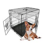 FoxHunter 30" 30 Inch Pet Dog Puppy Cat Training Cage Crate Carrier Metal Folding With TWO Doors and Tray Medium Black New FH-PT03