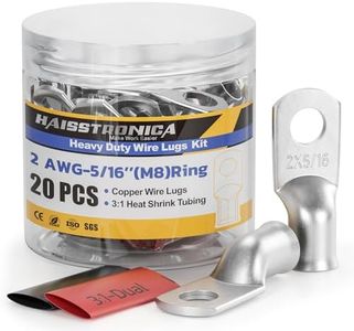 haisstronica 10pcs 2 AWG - 5/16" (M8) Tinned Copper Battery Lugs, Heavy Duty Copper Wire Lugs with 10pcs 3:1 Adhesive Heat Shrink Tubing, 2 Gauge Wire Lugs, Tinned Copper Battery Cable Ends