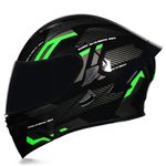 Woljay Full Face Flip Up Motorcycle Modular Helmet Integrated Motorbike Dual Visor for Adults Men Women Moped Street Racing DOT Approved (M,Count Black Green - Smoke Visor)