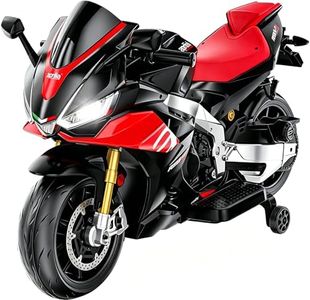24V Kids Motorcycle, Aprilia Licensed Kids Electric Motorcycle 200W Motor up to 10 MPH with Long Battery Life, Thread Wheels, Training Wheels, Large Seat-Black