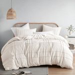 Comfort Spaces Cream Queen Size Duvet Cover Set - 3 Pieces Pintuck Pleated Duvet Cover Queen, All Season Lightweight, Extra Softness Pre-Washed Microfiber Queen Bedding Cover Shams, Full/Queen