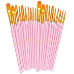 BOSOBO Paint Brushes Set, 2 Pack 20 Pcs Round Pointed Tip Nylon Hair Artist Acrylic Paint Brushes for Acrylic Oil Watercolor, Face Nail Art, Miniature Detailing & Rock Painting, Pink