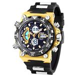 SIBOSUN Mens Sports Watches, Multifunctional Military Watch, Stopwatch Waterproof Big Face LED Digital Wrist Watch, 8 Bright - Gold, Digital