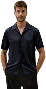 LilySilk Men Short Sleeve 100% Silk Camp Shirt Lapel Solid Button-Down Top XS Midnight Blue