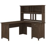 Bush Furniture Salinas L Shaped Desk with Hutch in Ash Brown | Corner Table with Drawers and Storage for Home Office