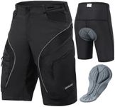 Oumurs Men's Mountain Bike Shorts Padded Detachable Liner MTB Cycling Shorts with Zipper Pockets Adjustable Waist Quick Dry Breathable for Mountain/Road Cycling Hiking Fishing Black S