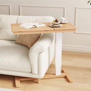 Muwuele Solid Wood Overbed Bedside Table with Wheels, Adjustable Medical Tilt Top Hospital Bed Table Over The Bed, Rolling Laptop Desk, Mobile Standing Desk for Hospital and Home Use (Natural)