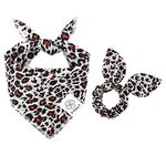 E-Clover Dog Bandanas & Matching Scrunchie Set Leopard Dog Bandana Bibs Washable Kerchief Scarf for Medium Large Dogs & Owner Brown