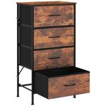 KU Syang Dresser with 4 Drawers - Fabric Chest of Drawers with Large Storage Space, Modern Tall Tower Unit Storage Organiser for Living Room/Bedroom, Wooden Top and Metal Frame (Rustic Brown)