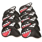 Scott Edward 9Pcs Golf Club Iron Head Covers Protector PU Leather Embroidery Number Fit Well Club 4-9/A/P/S (Black Shark)