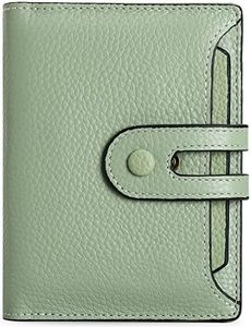 GOIACII Leather Wallets for Women RFID Blocking Zip Around Coin Purse Small, A11 Lichee Light Green, Small, Minimalist