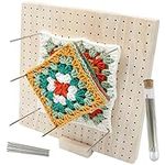 Crochet Blocking Board, Handcrafted Knitting Blocking Mats and Pins, Wooden Blocking Board for Knitting and Crochet Projects, Granny Squares, Full Kit with 20 Stainless Steel Pins, 5 Large Eye Needle, Stand (1 Set)