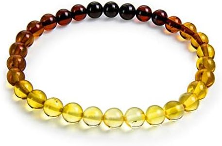 Amber Culture Amber Stretch Bracelet - Handmade 5mm Beads 100% Baltic Natural Baltic Amber Stone - Unisex with Gift Box Rainbow Color (Rainbow, Large - 7,5in), Medium, Amber, multi color amber