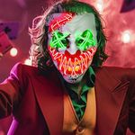 JOINBO Halloween LED Clown Mask for Aldult & Kids，EL Wire Scary Purge Mask for Cosplay Costume,Light up for Halloween Festival Party