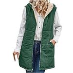 hlysgo Womens Fall Reversible Vests Plus Size Sherpa Fleece Jacket Zip Up Hoodie Pockets Long Warm Winter Coat Outerwear, Green, 5X-Large