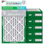 Filterbuy 16x25x4 Air Filter MERV 8 Dust Defense (6-Pack), Pleated HVAC AC Furnace Air Filters Replacement (Actual Size: 15.50 x 24.50 x 3.63 Inches)