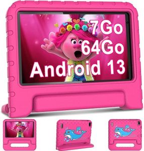 AOCWEI Android 13, Tablette 7 Pouces HD Enfants avec WiFi 6, 7Go RAM + 64Go ROM (512GB TF), Bluetooth 5.0, Dual Cameras, Quad-Core, Contrôle Parental, Étui Antichoc EVA, Rouge