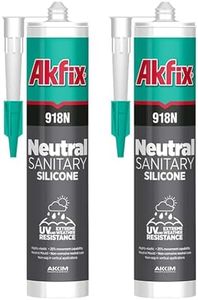 Akfix 918N Gray 100% Silicone Caulk for Kitchen and Bathroom (2x10.5 fl.oz.) - Solvent-Free, Low Odor, UV & Water Resistant, Fast Curing, Non-sag, High Elasticity Silicone Sealant | Grey, 2 Pack