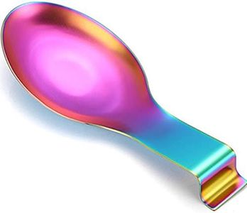 Modern Stainless Steel Spoon Rest, Stainless Steel Utensil Spoon Rest Holder, Spatula Ladle Holder, Brushed Finish, Countertop Heavy Duty,Dishwasher Safe 3.8 x 9.4 Inch (Rainbow 1PC)