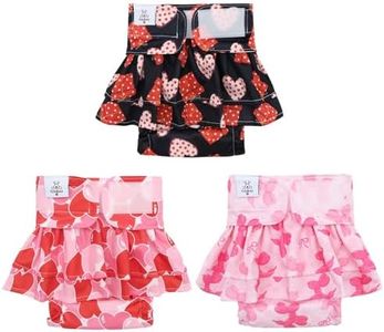 CuteBone Female Dog Diapers with Skirts 3 Pack Reusable Puppy Dresses Pants for Heat Cycle Period