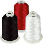 Simthread 5,000 m Machine Embroidery Thread Spools Set, Polyester Embroidery Thread, Classic Colours - White, Black and Red for Brother, Babylock, Janome, Kenmore, Singer, W6 N Embroidery Machine