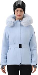 HIGH EXPERIENCE Women's Ski Jacket Snowboard Fitted Slim Belted Snow Coat Warm Winter Mountain Waterproof Windproof Insulated Hooded (US, Alpha, Small, Regular, Regular, Light Blue)