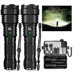 Flashlights High Lumens Rechargeable, 200,000 Lumen Super Bright Flashlight, Zoomable Tactical Light with 5 Modes, Waterproof LED Flash Light High Powered for Emergencies, Camping, Hiking