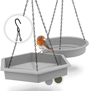 WILDLIFE FRIEND I Set of 2 Hanging Bird Feeders (32 x 28 x 5 cm, 25 cm) I XL Feeding Station Birds Large Garden Balcony Bird Bath Frost-Proof Hanging for Wild Birds in the Garden (Grey)