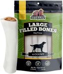 Redbarn Large Filled Dog Bones, Cheese & Bacon Flavor - Long Lasting Stuffed Femur Chew Treat Made in USA - 4 Count - Packaging May Vary