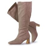 RF ROOM OF FASHION Women's Plus Size Square Toe Knee High Dress Boots (Wide Calf Wide Width), Taupe Su (2.25" Heel), Wide