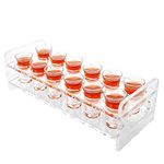 1 oz Shot Glass with Holder, D&Z 12 Heavy Base Crystal Clear Shot Glasses for Whiskey Vodka Rum Cocktail Tequila, Acrylic Shot Stand/Rack/Display/Serving Tray for Bar, Pub, Party, Collection, Birthday