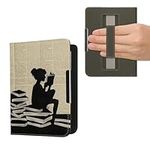 kwmobile Case Compatible with Kobo Clara BW/Colour Case - PU Cover w/Strap - Girl and Books Black/Beige