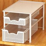 SimpleHouseware Stackable 2 Tier Sliding Basket Organizer Drawer, White