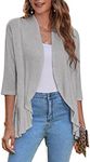 Zeagoo Women's Open Front 3/4 Sleeve Draped Ruffles Knit Cardigan,1-grey,X-Large