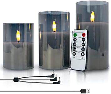 SHEDALED Rechargable Flameless Candles with Timer & Remote Control, Built-in Battery LED Candles, Gray Glass Candles Gift Set, Set of 3 Pillar Flickering Candles of 4.1" 5.1" 6.1" for Home Decor
