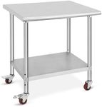 ACONEE Stainless Steel Work Table, Food Prep Stainless Steel Table 30x24x35 Inch, Metal Table Cart Heavy Duty Worktable with Caster Wheel, Commercial Workstation for Kitchen Restaurant Garage, Silver