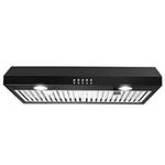 SNDOAS Under Cabinet Range Hood 30 inch,Stainless Steel Range Hood with 500 CFM,Black Range Hood Ductless Convertible Duct,Kitchen Vent Hood 30 inch with 3 Way Venting,Baffle Filters,LED Lights