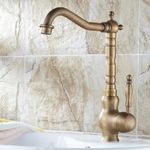 InArt Antique Brass Kitchen Faucet, Single Hole Mixer with Lever Handle Antique Finish