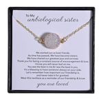 Unbiological Sister Gifts For Women, Best Fried Druzy Crystal Necklace, Friendship Sentimental Meaningful Unique Birthday Christmas Gifts