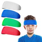 Sports Headbands for Boys Sweat Band Athletic Kids Sweatbands Soccer Headbands for Boys Cycling Playing Ball Running Fitness Walking (4Pcs)