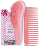 Lily England Detangle Hair Brush & Wide Tooth Comb Set - Lightweight Detangler for Women, Kids & Toddlers with Flexible Bristles - Detangling Comb & Hairbrush Kit for All Hair Types, Lilac Pink