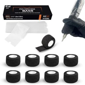 EZ Cubiertas para Máquinas de Tatuar con Cintas de Agarre - 9piezas (2.5cmx4.5m) Tattoo Grip Tape con 200piezas (6cmx17.8cm) Fundas Desechables para Máquinas de Tatuar