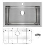 Artika SS3120R10-DY Rectangular 20-Gauge Large Single Bowl Stainless Steel Sink 10-Degree Corners with Grid, Silver