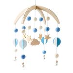 Mobile Baby Wood with Felt Balls, Baby Mobile Wind Chime, Bed Bell Pendant for Baby Crib, Nursery Decoration, Gift for Baby Girl and Boy (Blue)