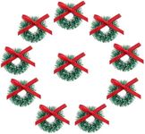 HAIKING Mini Christmas Sisal Wreaths, 10 PCS Christmas Candle Rings Wreaths with Red Bow for Dollhouse Embellishments, Christmas Party Craft and Decoration (2.8cm/1.1in)